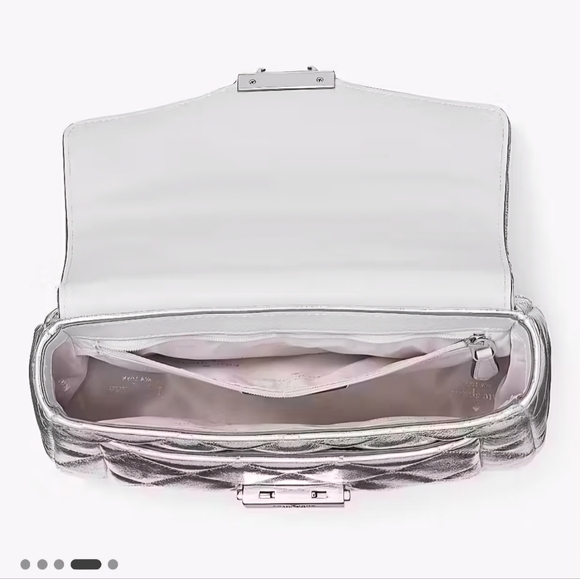 NWT Kate Spade Carey Small Flap Chain Shoulder Bag Crossbody Lunar Light Sliver - Picture 3 of 6